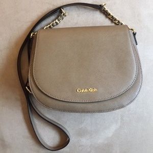 Calvin Klein Tan Saffiano Leather Crossbody Bag